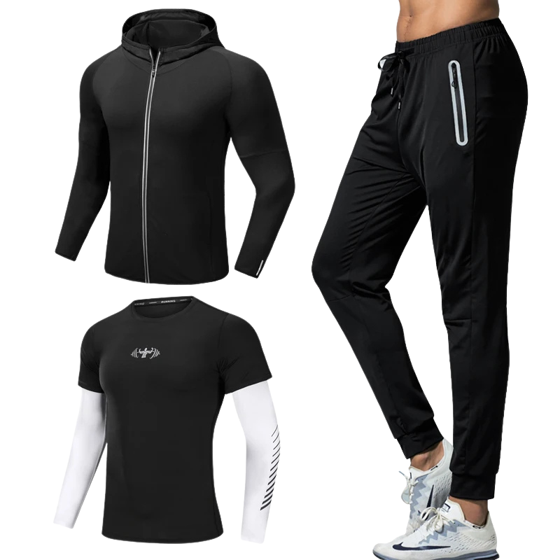 Quick Dry Men's Running Jacket Training Sportswear Set Gym Fitness Compression Sport Suit Jogging Tight Sportswear Clothes Male
