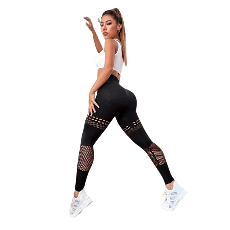 Sexy Hollow Out Leggings Women Seamless Mesh Leggings High Waist Hip Liftting Gym Workout Slim High Elastic Knitting Yoga Tights