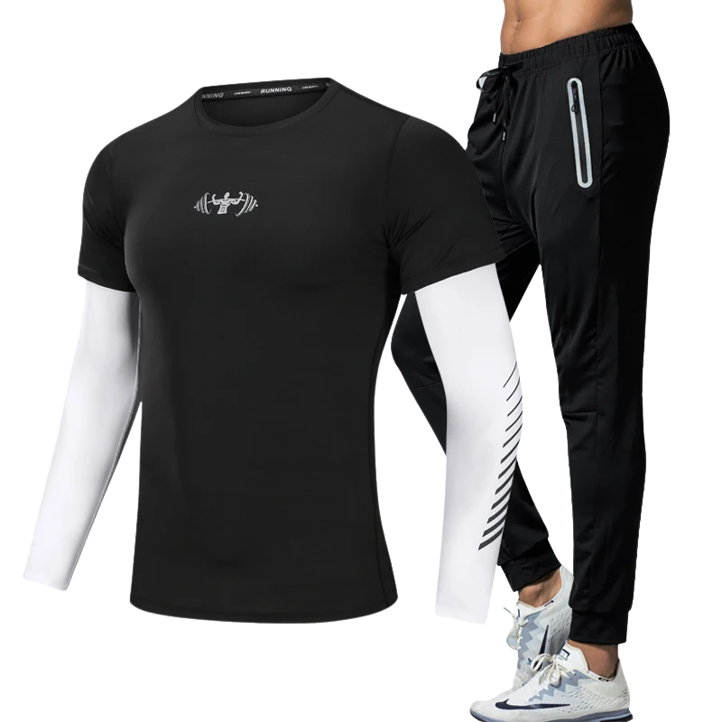 Quick Dry Men's Running Jacket Training Sportswear Set Gym Fitness Compression Sport Suit Jogging Tight Sportswear Clothes Male
