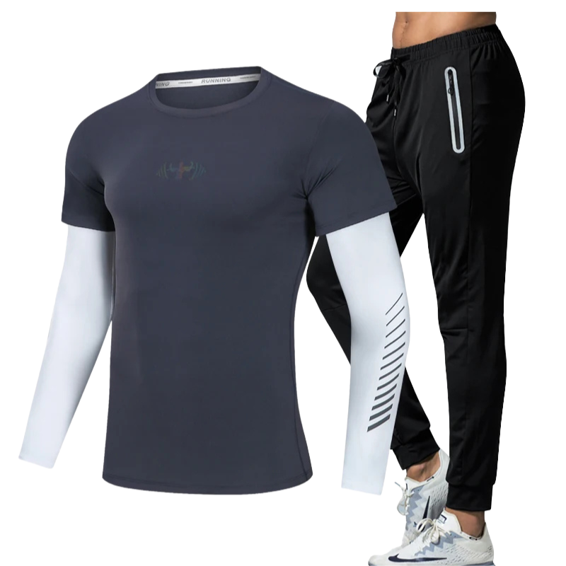 Quick Dry Men's Running Jacket Training Sportswear Set Gym Fitness Compression Sport Suit Jogging Tight Sportswear Clothes Male