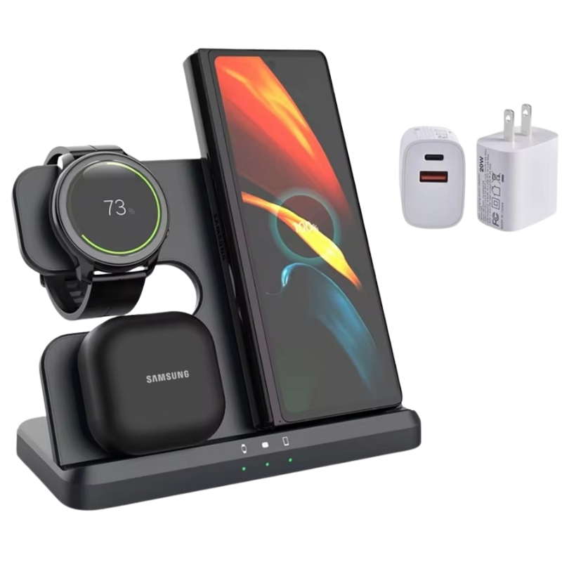 Wireless Charging Station for Samsung 3 in 1 Charger for Galaxy Watch 6/5/4/3/Active S23 Ultra Note20 Z Flip 5 Fold Galaxy Buds