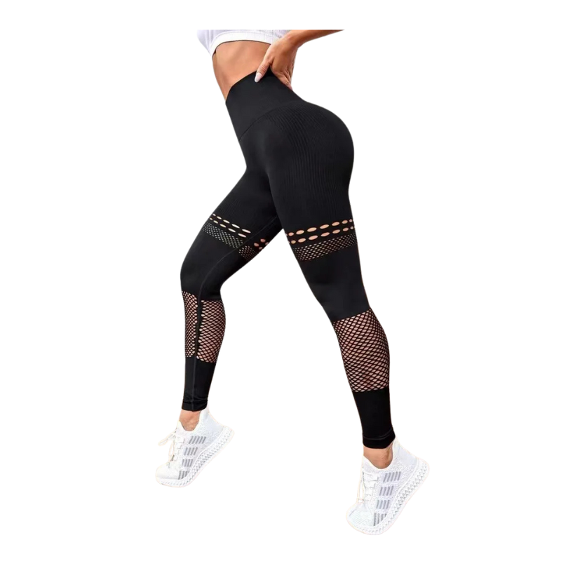 Sexy Hollow Out Leggings Women Seamless Mesh Leggings High Waist Hip Liftting Gym Workout Slim High Elastic Knitting Yoga Tights