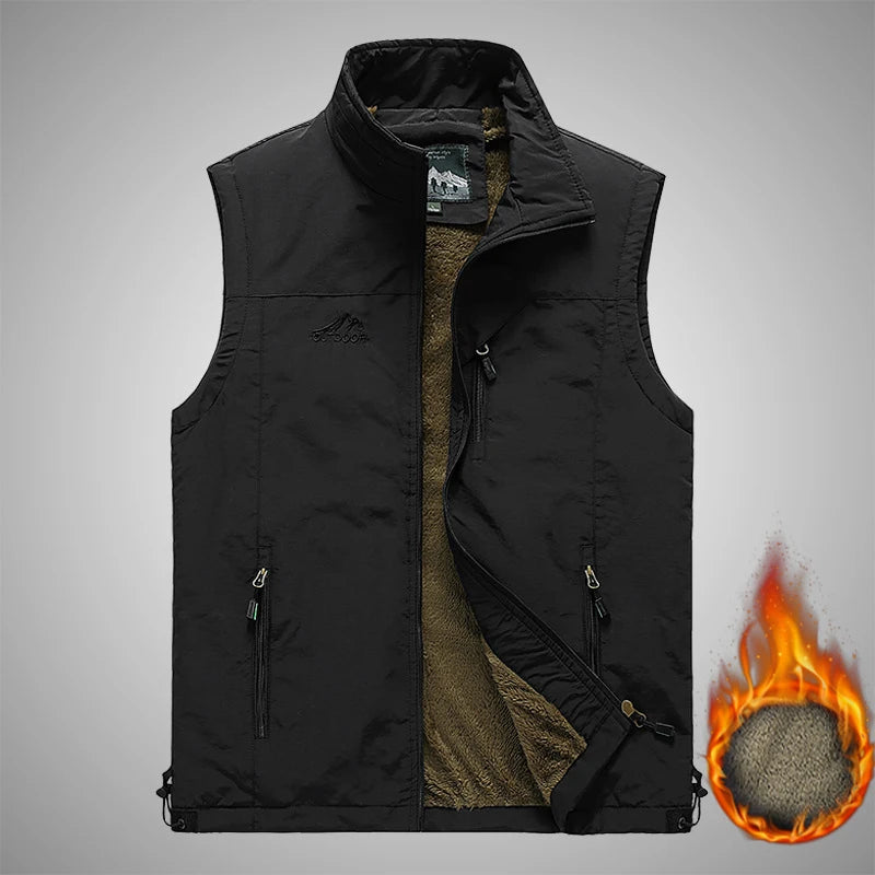 Warm Camping Fishing Vest Male Military Tactical Jacket Winter Fleece Hiking Coat Hunting Vest Waistcoat Man Thermal Clothes 5XL