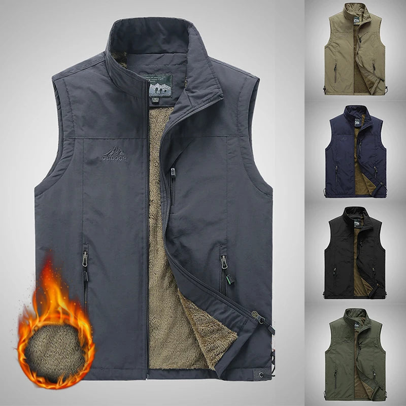 Warm Camping Fishing Vest Male Military Tactical Jacket Winter Fleece Hiking Coat Hunting Vest Waistcoat Man Thermal Clothes 5XL