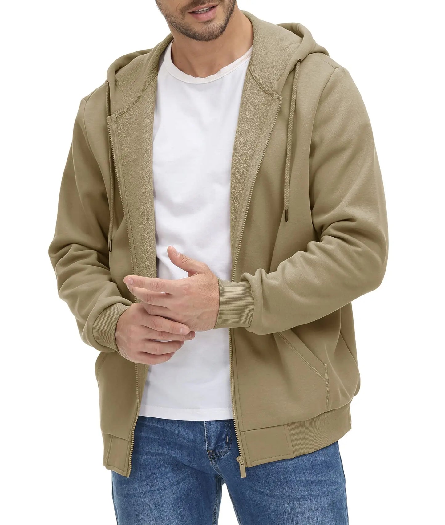 TACVASEN Big Pockets Fleece Lining Hoodies Mens Hooded Coats Full Zip Up Casual Hoodie Jackets Athlete Running Hiking Sportswear