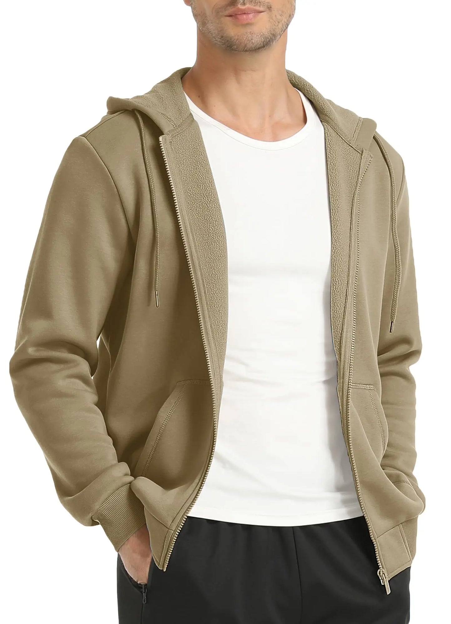 TACVASEN Big Pockets Fleece Lining Hoodies Mens Hooded Coats Full Zip Up Casual Hoodie Jackets Athlete Running Hiking Sportswear