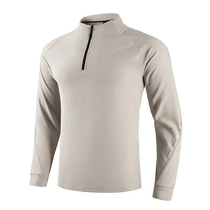 Men Gym Long Shirts Running Sport Half Zipper Fitness Bodybuilding Training Shirt Reflective High Quality Breathable Tees