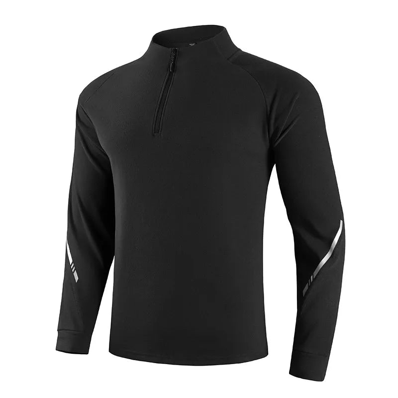 Men Gym Long Shirts Running Sport Half Zipper Fitness Bodybuilding Training Shirt Reflective High Quality Breathable Tees