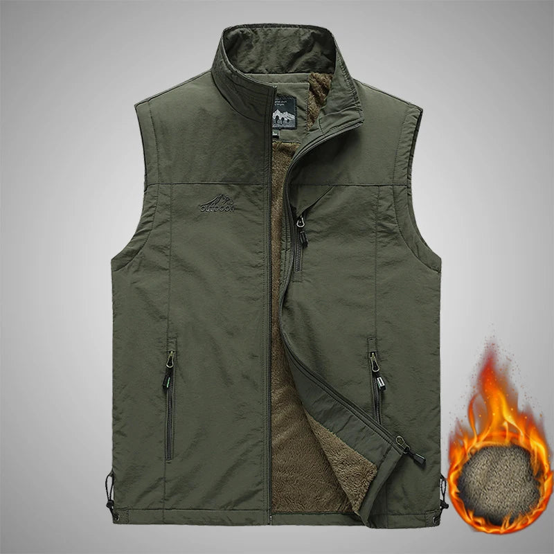Warm Camping Fishing Vest Male Military Tactical Jacket Winter Fleece Hiking Coat Hunting Vest Waistcoat Man Thermal Clothes 5XL