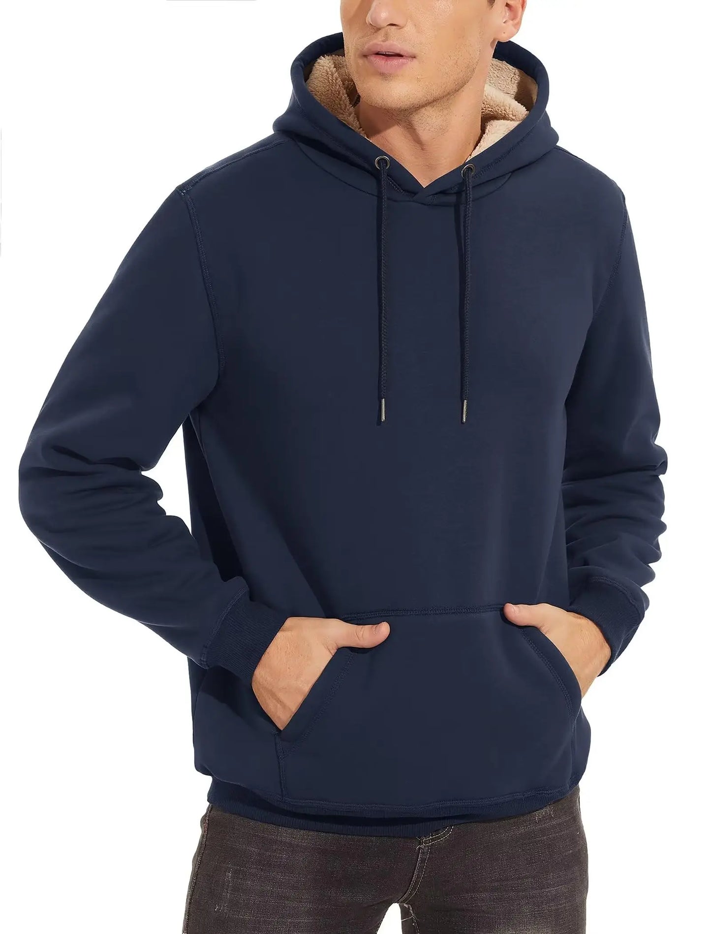 TACVASEN Thicken Sherpa Lining Hoodies Mens Winter Hoodies Kangaroo Pocket Sweatshirts Jackets Hooded Pullover Casual Coats Tops