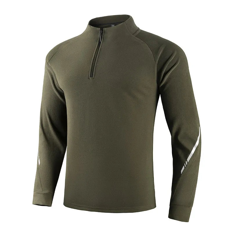 Men Gym Long Shirts Running Sport Half Zipper Fitness Bodybuilding Training Shirt Reflective High Quality Breathable Tees