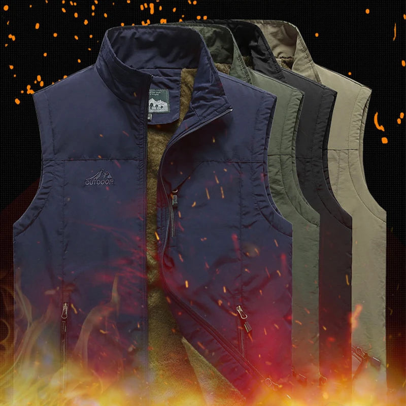 Warm Camping Fishing Vest Male Military Tactical Jacket Winter Fleece Hiking Coat Hunting Vest Waistcoat Man Thermal Clothes 5XL
