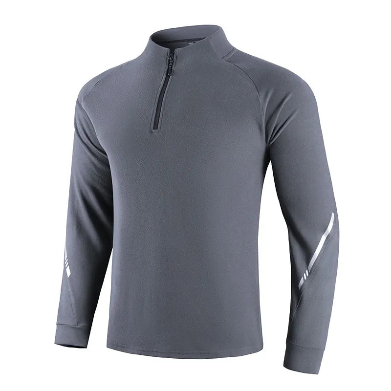 Men Gym Long Shirts Running Sport Half Zipper Fitness Bodybuilding Training Shirt Reflective High Quality Breathable Tees