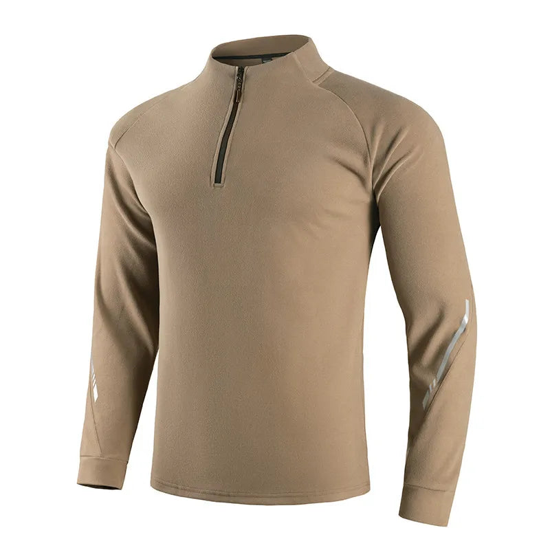 Men Gym Long Shirts Running Sport Half Zipper Fitness Bodybuilding Training Shirt Reflective High Quality Breathable Tees