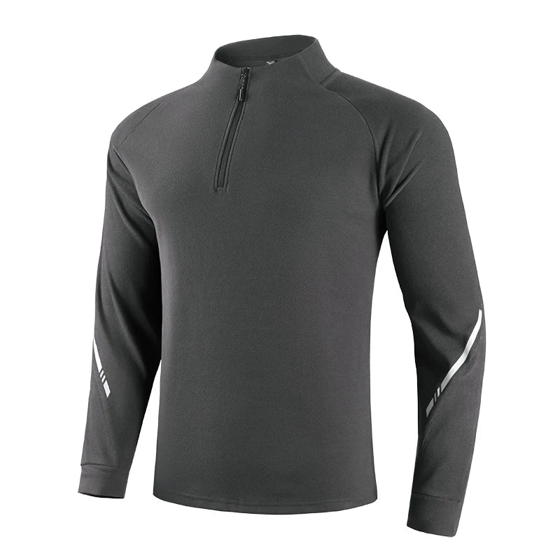 Men Gym Long Shirts Running Sport Half Zipper Fitness Bodybuilding Training Shirt Reflective High Quality Breathable Tees
