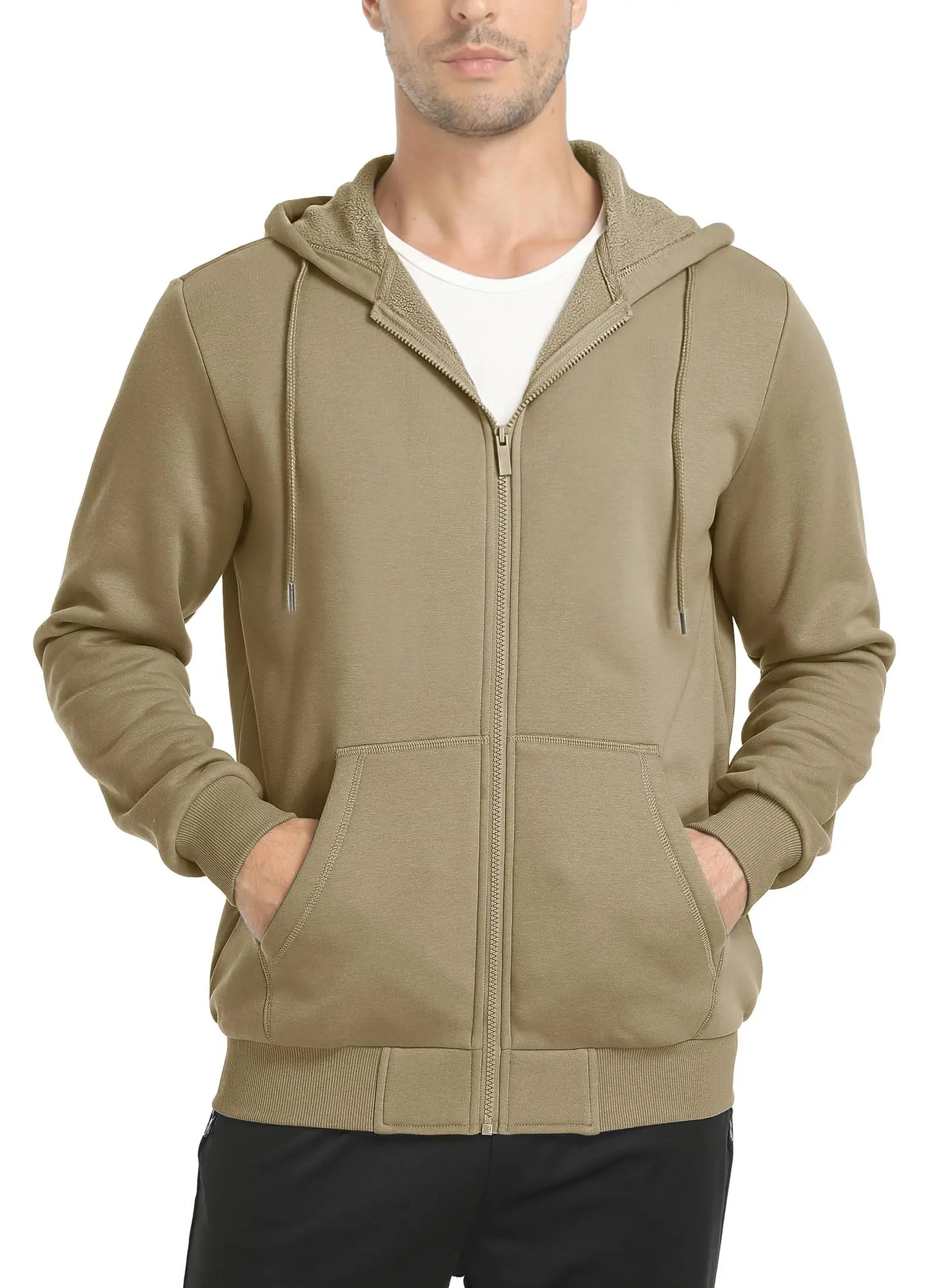 TACVASEN Big Pockets Fleece Lining Hoodies Mens Hooded Coats Full Zip Up Casual Hoodie Jackets Athlete Running Hiking Sportswear
