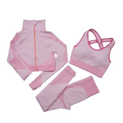 2 or 3-piece set, gym clothing, long sleeve crop top, high-waisted leggings