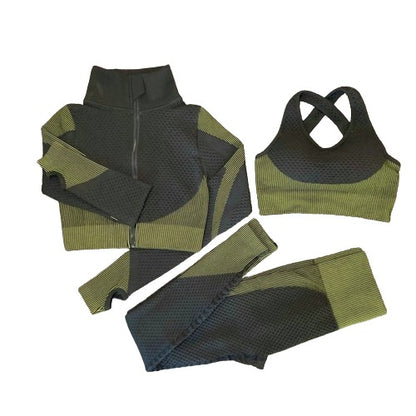 2 or 3-piece set, gym clothing, long sleeve crop top, high-waisted leggings