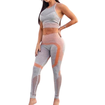 Seamless Hollow Out Mesh See-through Beauty Back Sports Bra High Waist Stretch Leggings Pants 2Pcs Tracksuits Yoga Wear