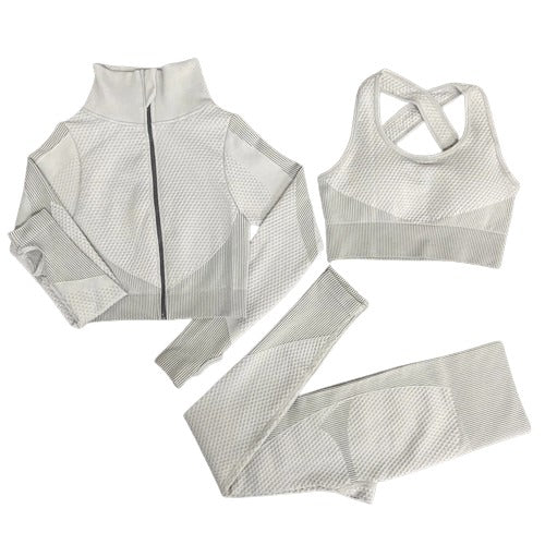 2 or 3-piece set, gym clothing, long sleeve crop top, high-waisted leggings