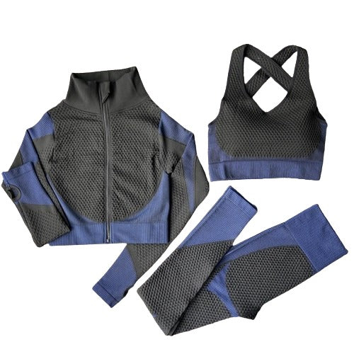 2 or 3-piece set, gym clothing, long sleeve crop top, high-waisted leggings