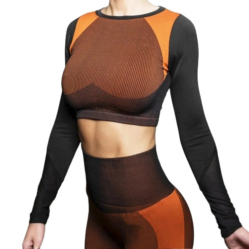 New Women's Long Sleeve Crop Top Skinny Yoga Pant High Waist Legging Sport Clothes Outfits Tracksuit Sportwear Yoga Set Outfits