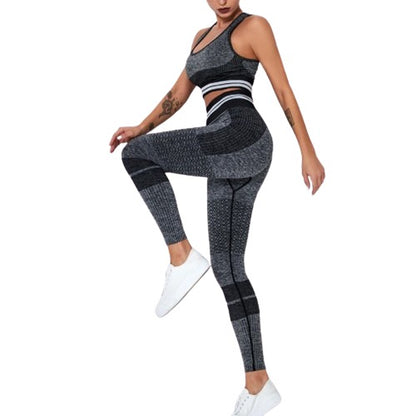 Summer New Women's Knitted Seamless Hollow Hip-lifting Yoga Pants Sports Bra High WaistLeggings Set Gym Running Training Wear