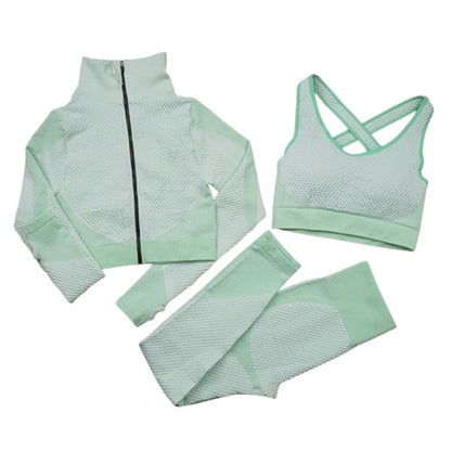 2 or 3-piece set, gym clothing, long sleeve crop top, high-waisted leggings