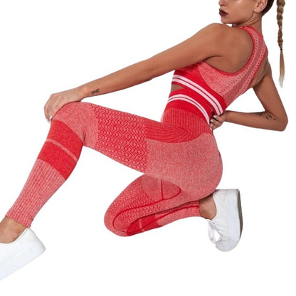 Summer New Women's Knitted Seamless Hollow Hip-lifting Yoga Pants Sports Bra High WaistLeggings Set Gym Running Training Wear