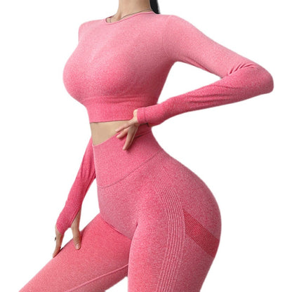 New Long-Sleeved Women's Belt Finger Lock Non-Slip Gradient Workout Clothes