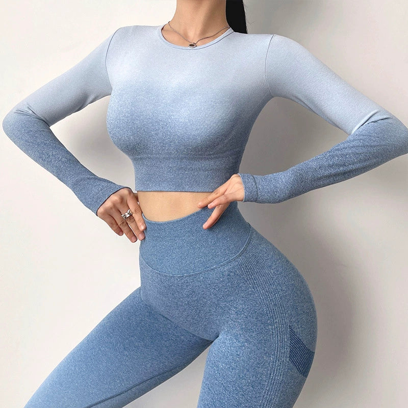 New Long-Sleeved Women's Belt Finger Lock Non-Slip Gradient Workout Clothes