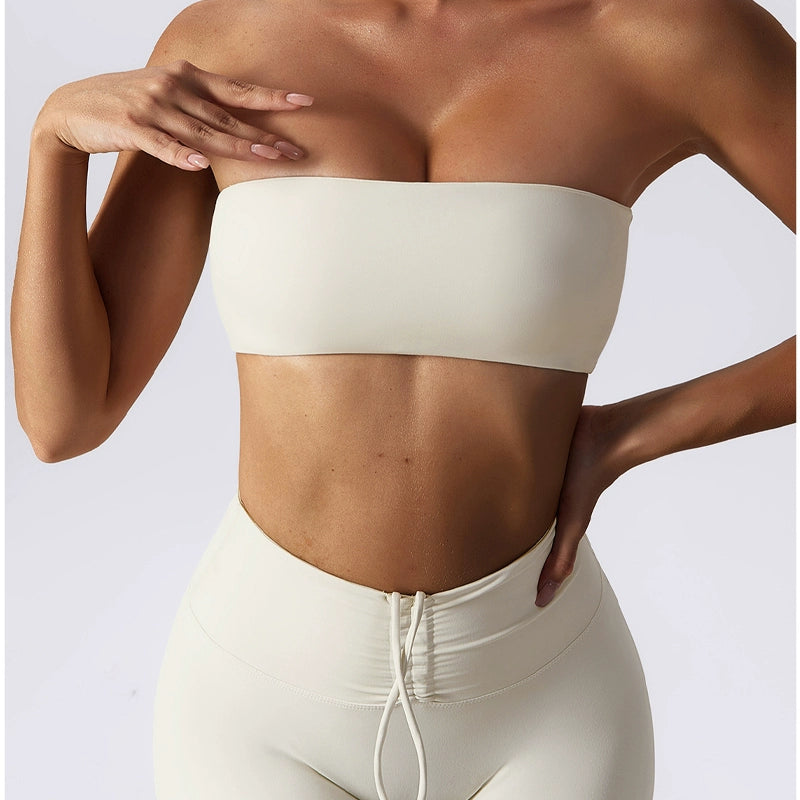 European and American Tube Top Nude Feel Tight Yoga Clothes Set Women Sexy Bottoming Sports Push up Training Workout Clothes Two-piece Set