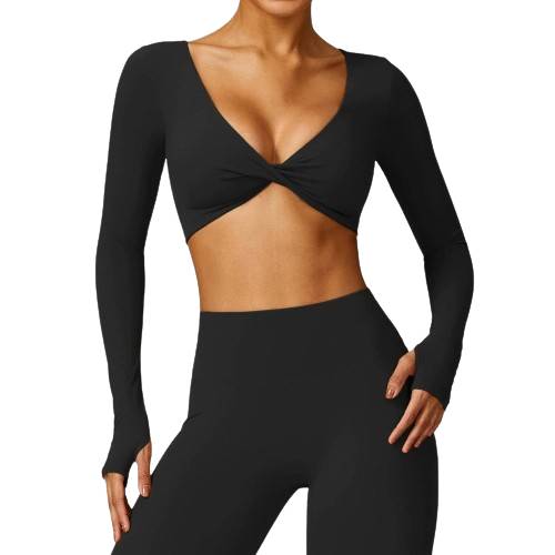 Long-sleeve brushed yoga wear, casual sportswear for running, with chest pad