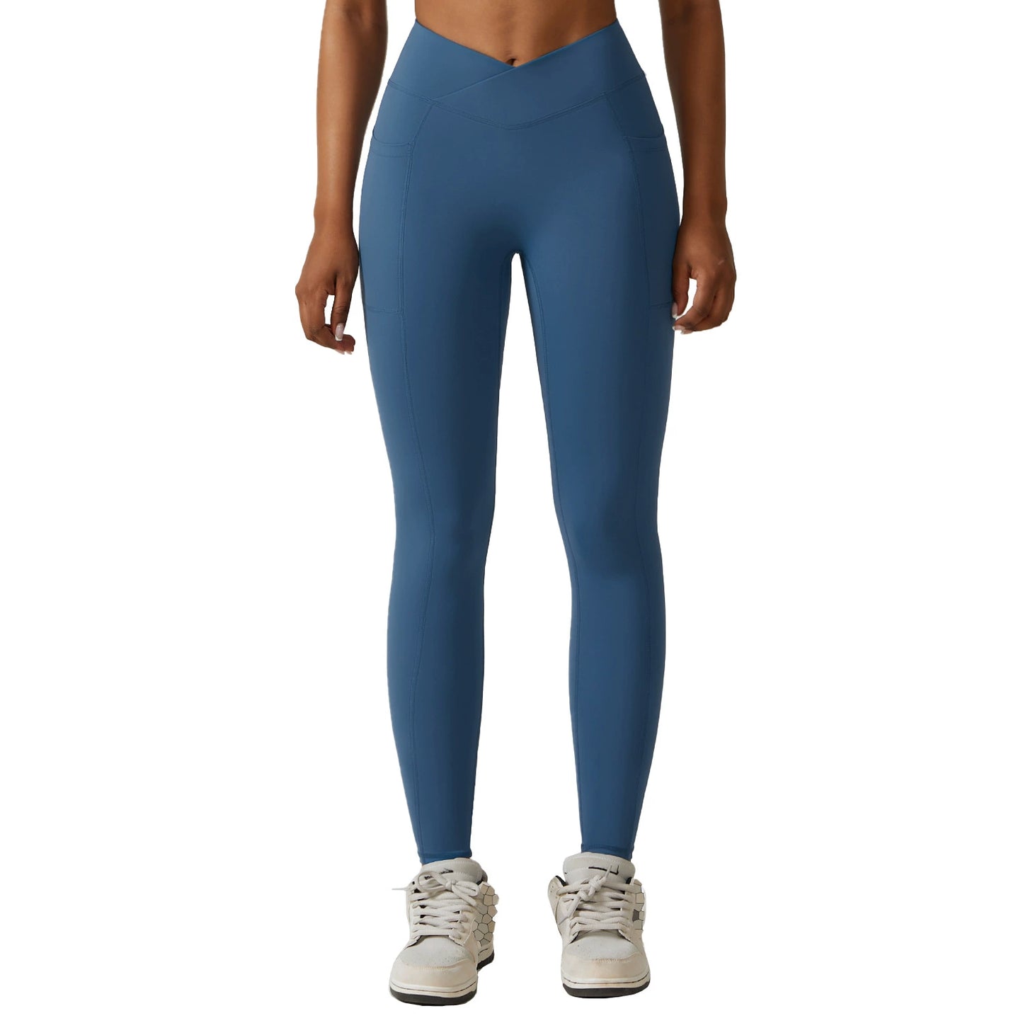 High-waisted fitness and yoga leggings with hip lift, pocket, and nude feel