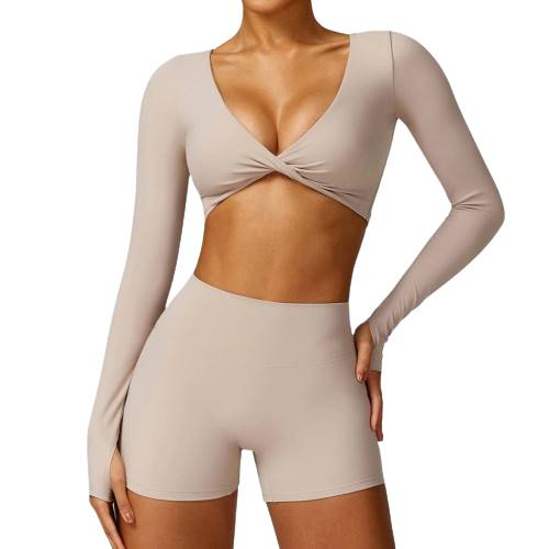 Long-sleeve brushed yoga wear, casual sportswear for running, with chest pad