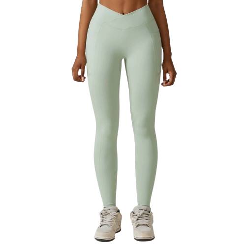 High-waisted fitness and yoga leggings with hip lift, pocket, and nude feel