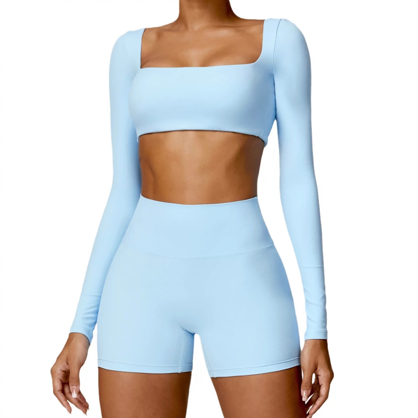 Two-piece set for women, high-waisted, quick-dry, brushed, tight yoga, and sportswear for running