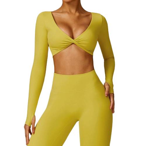 Long-sleeve brushed yoga wear, casual sportswear for running, with chest pad