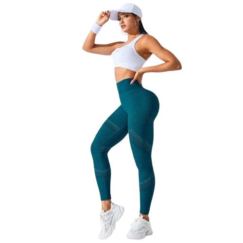 High-waisted sports leggings with solid stripe pattern