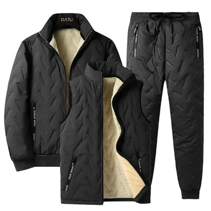 Conjunto de chándal de invierno para hombre, con forro polar, chaqueta de forro polar con cremallera completa y pantalones deportivos con bolsillos con cremallera