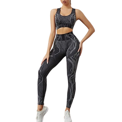 Seamless Printed Yoga Sets Sports Fitness High Waist Hip-Lifting Pants Beauty Back Vest Suits Workout Gym Leggings Set for Women