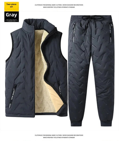 Conjunto de chándal de invierno para hombre, con forro polar, chaqueta de forro polar con cremallera completa y pantalones deportivos con bolsillos con cremallera