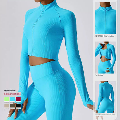 Women's Casual Sports Stand Collar Yoga Jacket with Thread Zipper