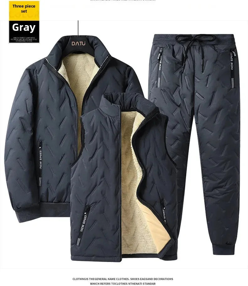 Conjunto de chándal de invierno para hombre, con forro polar, chaqueta de forro polar con cremallera completa y pantalones deportivos con bolsillos con cremallera