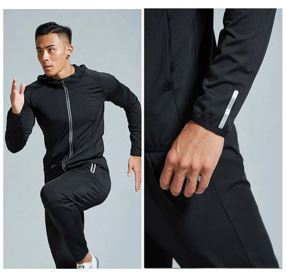 Quick Dry Men's Running Jacket Training Sportswear Set Gym Fitness Compression Sport Suit Jogging Tight Sportswear Clothes Male