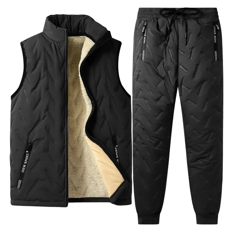 Conjunto de chándal de invierno para hombre, con forro polar, chaqueta de forro polar con cremallera completa y pantalones deportivos con bolsillos con cremallera