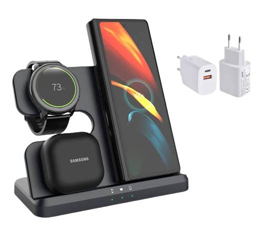 Wireless Charging Station for Samsung 3 in 1 Charger for Galaxy Watch 6/5/4/3/Active S23 Ultra Note20 Z Flip 5 Fold Galaxy Buds