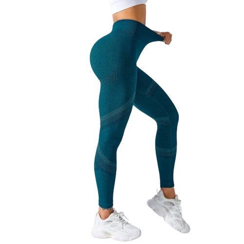 High-waisted sports leggings with solid stripe pattern