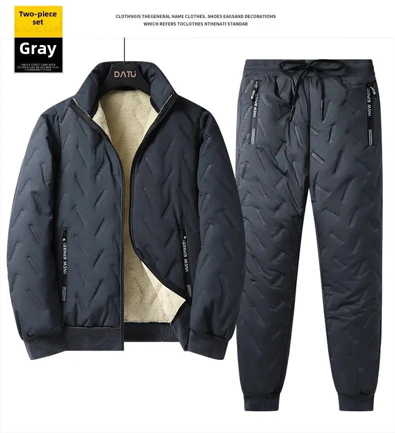 Conjunto de chándal de invierno para hombre, con forro polar, chaqueta de forro polar con cremallera completa y pantalones deportivos con bolsillos con cremallera