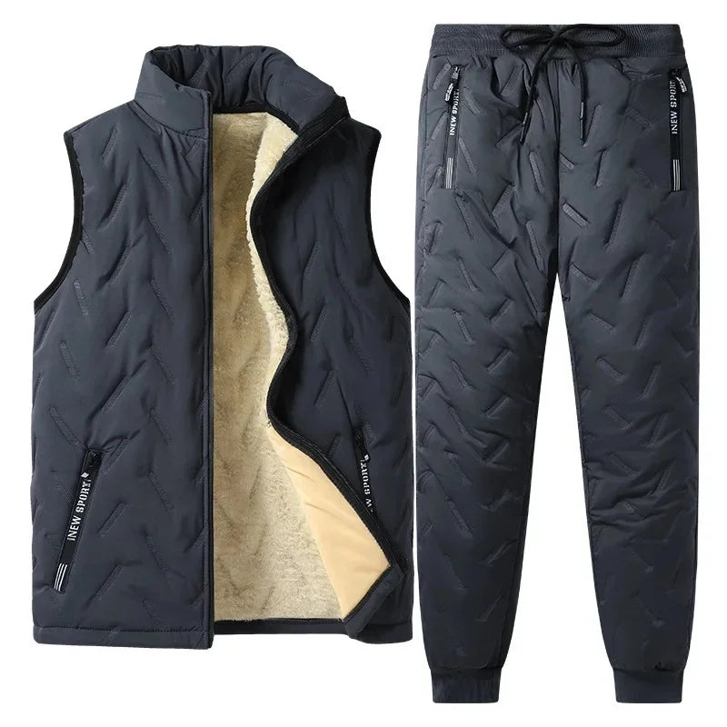 Conjunto de chándal de invierno para hombre, con forro polar, chaqueta de forro polar con cremallera completa y pantalones deportivos con bolsillos con cremallera